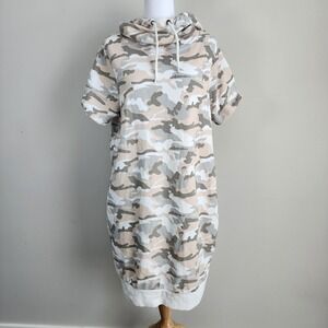 George Camo Hoodie Dress Womens XL Tan Gray Short Sleeve French Terry Loungewear